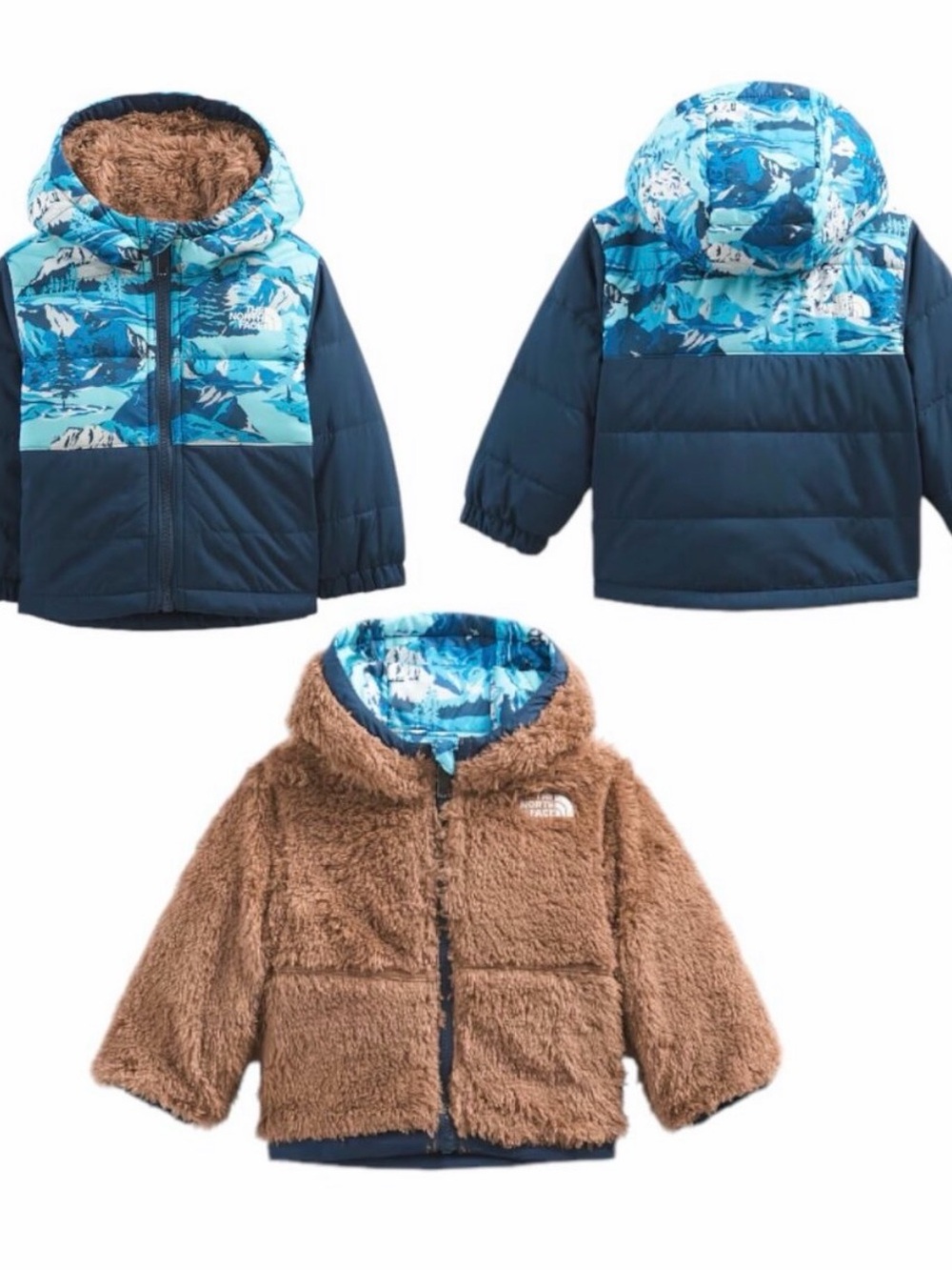 The North Face Kids' Reversible Blue Pattern & Brown Faux-Fur Hooded Jacket